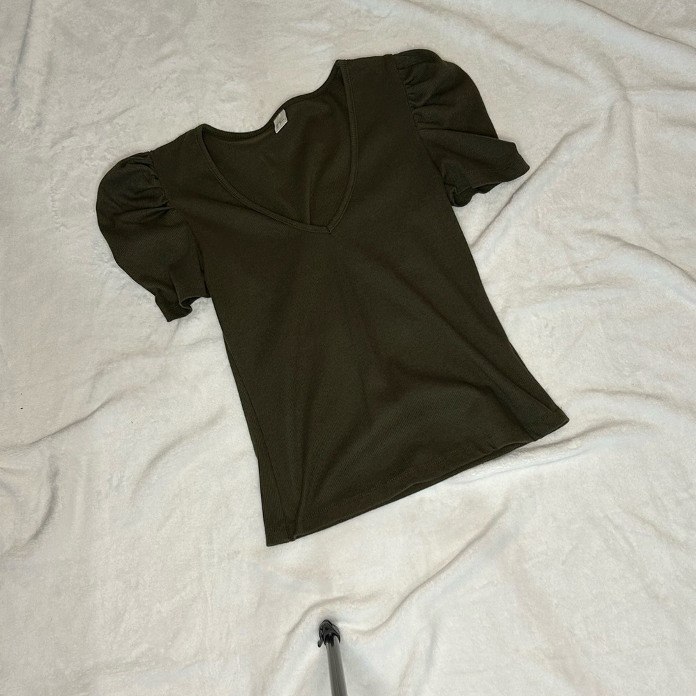 Elegant Olive Puff Sleeve Top